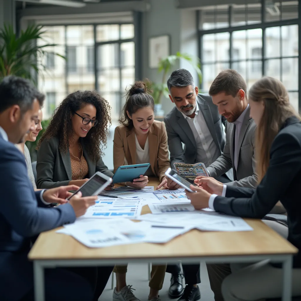 Equipo colaborando en estrategia financiera